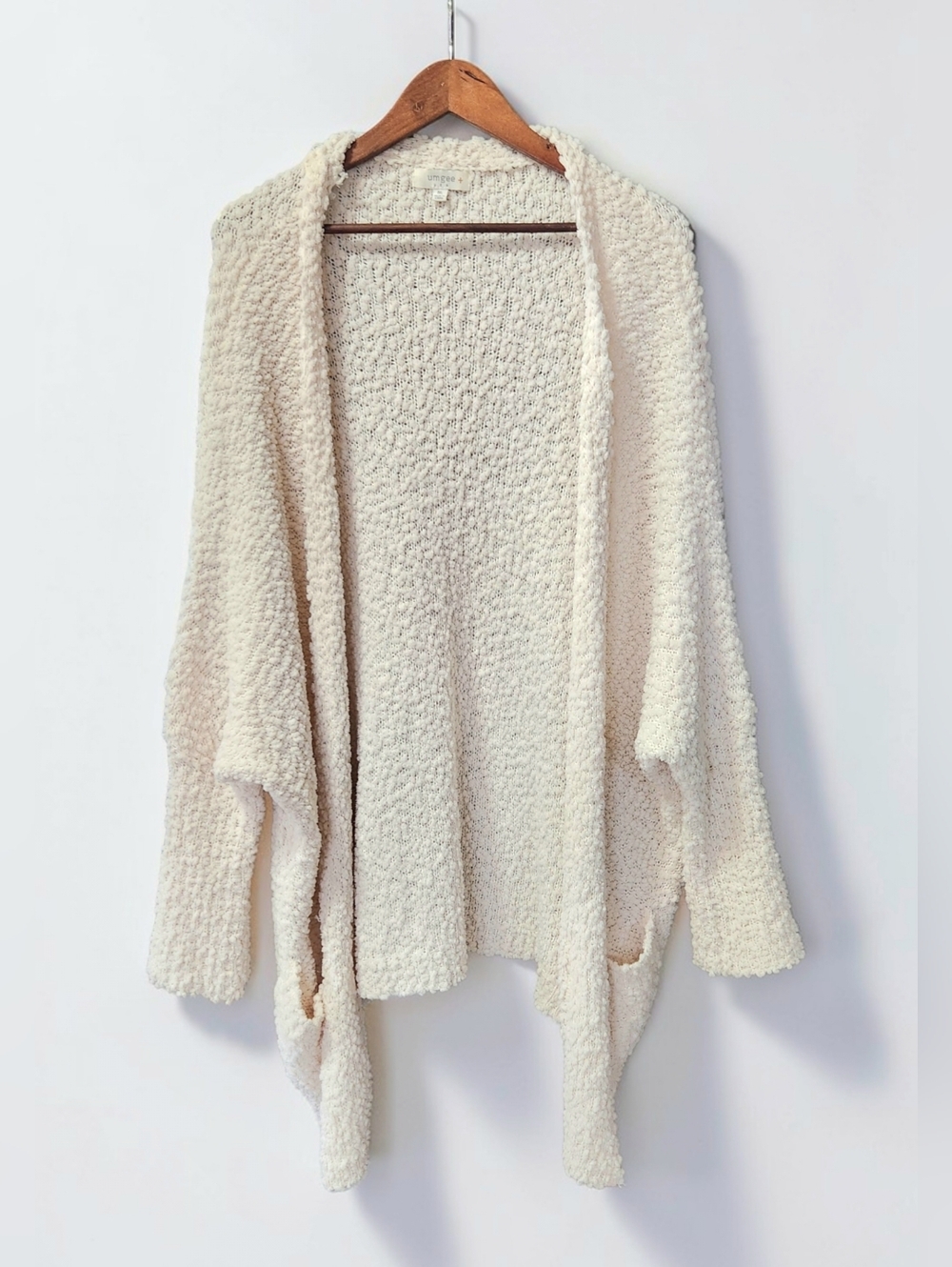 Umgee Nabi Popcorn Knit Open Long Cardigan Sweater Womens 1X Cream Dolman 2 Pkt